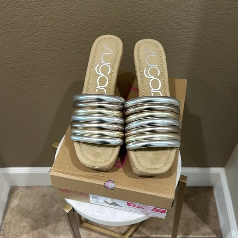 Sugar Gold and Silver Striped Mules - Picture 2 of 10